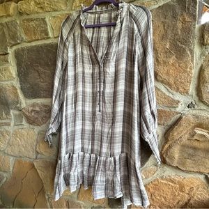 Free People Lightweight Plaid Dress with Pockets and Detachable Slip